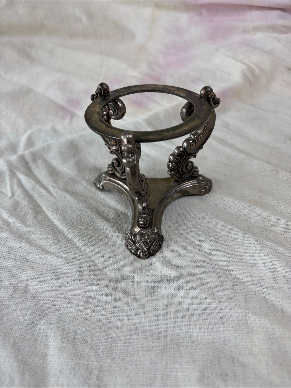 Ornate Silver Tone Decorative Stand